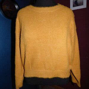 GOTH BOHO PRAIRIE OCRE FUZZY LONG SLEEVE PULLOVER SWEATER TOP L